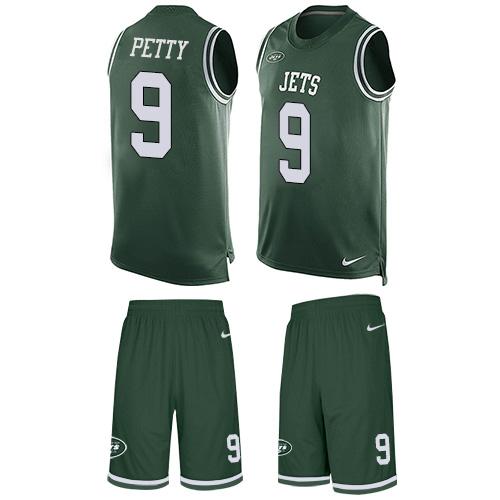 Nike Jets #9 Bryce Petty Green Team Color Men's Stitched NFL Limited Tank Top Suit Jersey